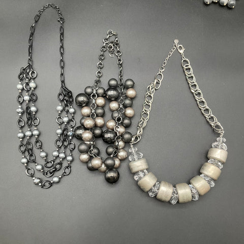 Modern Fashion Jewelry Lot 15pc Gunmetal Gray Black Faux Pearl Bead Necklaces