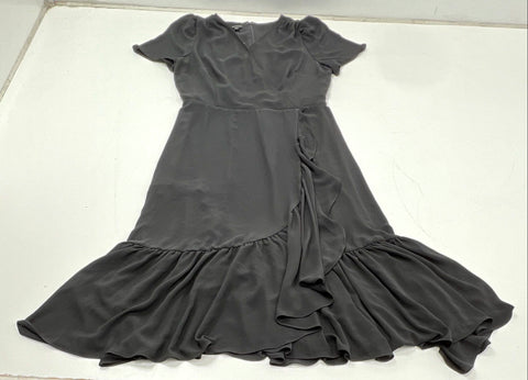 Talbots Women's Black Faux Wrap Ruffle Hem Short Sleeve Dress Sz 8 NWT