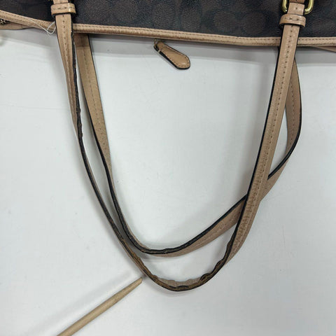 Coach Brown Signature Coated Canvas Taylor Tote Bag F26186 Gold Hardware