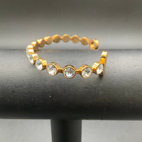 Rebecca Made in Italy Gold Tone Crystal Bezel Set Cuff Bracelet 6.25-6.5"