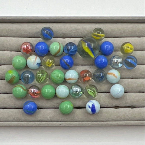 Glass Marble Lot Vintage Mixed Colors Catseye Shooters 34 Pieces
