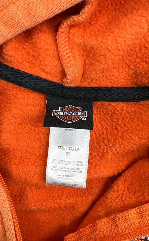 Harley Davidson Orange, Pink, Black and White Full Zip Hoodie - Size 2T