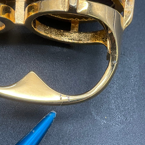 Karla Dares Gold Tone Blue Stone Double Finger Ring Size 6 6.25 Statement