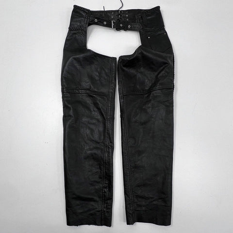 Vintage Leather King Biker Motorcycle Chaps Braided Black Leather Sz XL