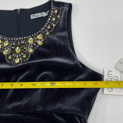 NWT Eliza J Gray Velvet Embellished Ruched Sheath Dress Women's Size 4