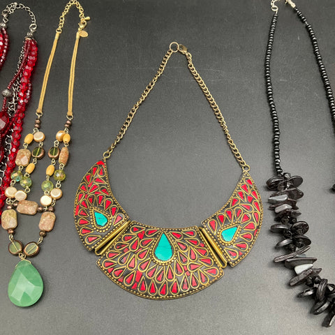Vintage to Modern Costume Jewelry Lot 0.88 lbs Beaded Shell Stone Necklaces
