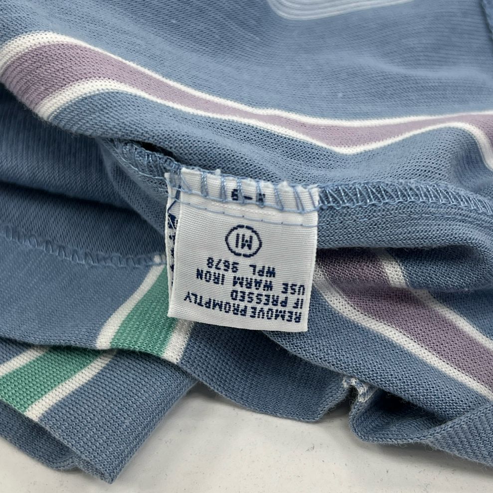 VTG Men's Carriage Trade Arrow Blue Striped Short Sleeve Polo Shirt Size Large