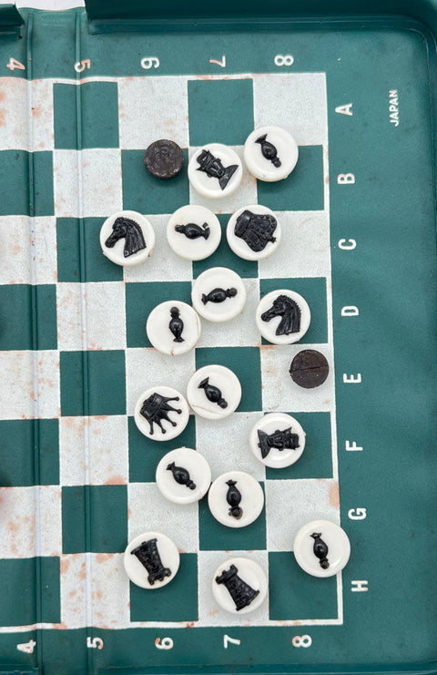 Vintage Magnetic Chess and Checker Game Set Folding Portable Japan Travel