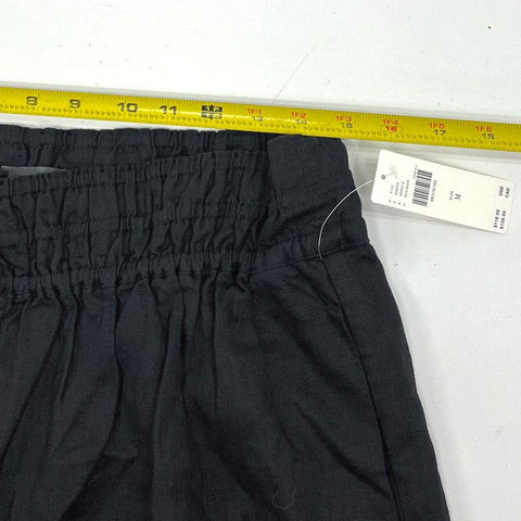 NWT Anthropologie Black Linen Blend Smocked Wide Leg Cropped Pants Women's M