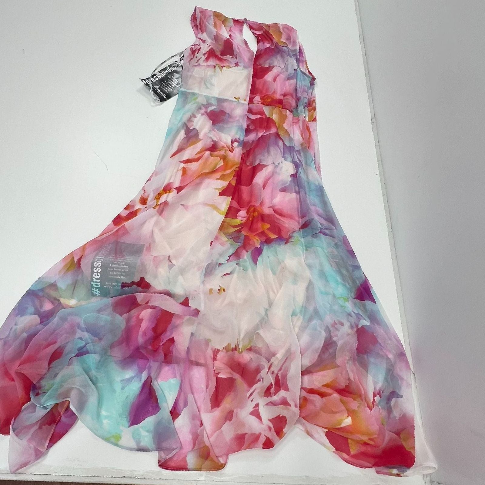 NWT Calvin Klein Watercolor Floral Midi Hi-Low Dress Women's 14 $118