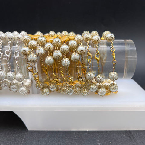 Religious Rosary Bracelet Lot of 20 Gold Silver Tone Faux Pearl Catholic Medals