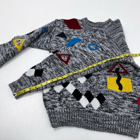 Vintage 90s FIX Geometric Patchwork Abstract Knit Sweater Sz S