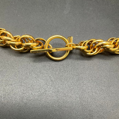 Vintage Anne Klein Gold Tone Multi-Link Chain Necklace Toggle Clasp Lion Tag 18"