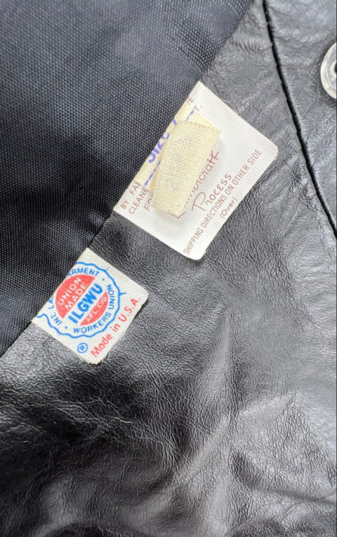 Vintage 80s Northside Fashions Women's Black Leather Reptile Trim Coat Sz L USA