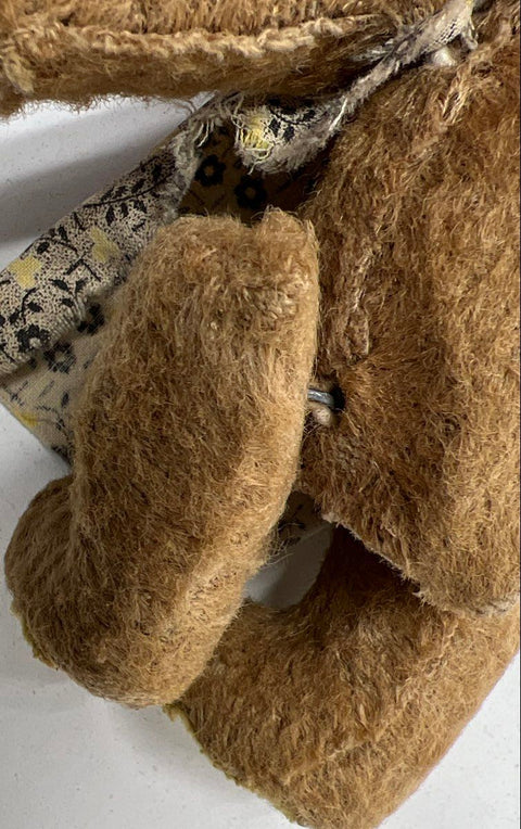 Vintage Teddy Bear Brown Mohair Style 4.5 Inch Jointed With Floral Apron