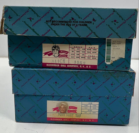 Madame Alexander Doll Lot Alice 1552 & Mary Mary 1569 Boxed Vintage 8 Inch