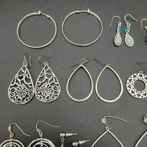 Vintage Boho Southwestern Silver Tone Hoop Dangle Drop Earrings Jewelry Lot 30