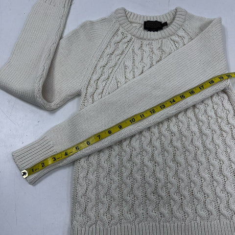 Pendleton Women's Cream Cotton Wool Cable Knit Raglan Sweater Sz S Petite
