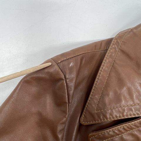 Vintage 70s R. Sherman Men's Brown Leather Belted Safari Field Jacket M