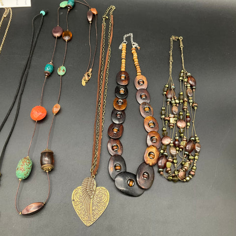 Chico's J.Jill Noonday Boho Beaded Necklace Jewelry Lot Filigree Elephant Heart