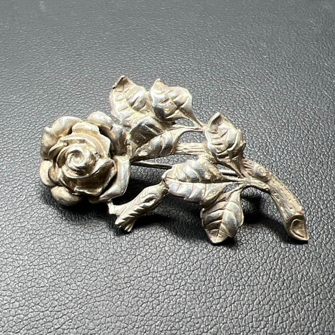 Vintage Sterling Silver Flower Rose Brooch 6.76g