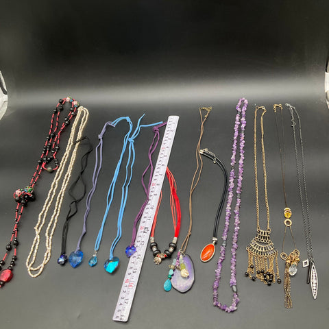 Bohemian & Eclectic Costume Jewelry Lot of 13 Statement Beaded Cord Necklaces