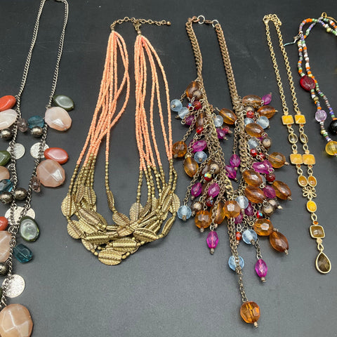 Statement Costume Jewelry Lot of 7 Necklaces Beaded Gold Tone Silver Tone Boho