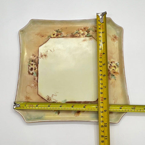 Antique Square Serving Plate Hand Painted Floral Porcelain Platter 9.5 Inch