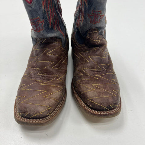 Tin Haul Lightning Kids Brown Blue Leather Western Cowboy Boots Size 3