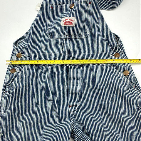 Vintage Round House Kids Hickory Stripe Denim Workwear Overalls USA Made Sz 16