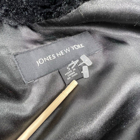 Jones New York Women's Black Faux Fur Hooded Long Coat Jacket Size S