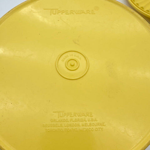 Tupperware Yellow Canister Set 7pc Vintage Floral Scroll Design Sunburst Lids