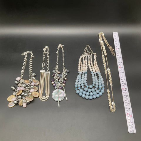 Chico's Statement Necklace Lot 5 Pieces Beaded Mother of Pearl Silver Tone