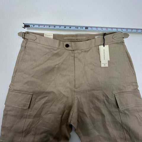 NWT Banana Republic Men's Linen Cargo Pants Beige Side Adjusters Slim Fit Sz 38