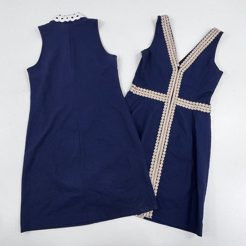 Lilly Pulitzer Women's Navy Cotton Shift & V-Neck Embroidered Dress Lot Sz S 4