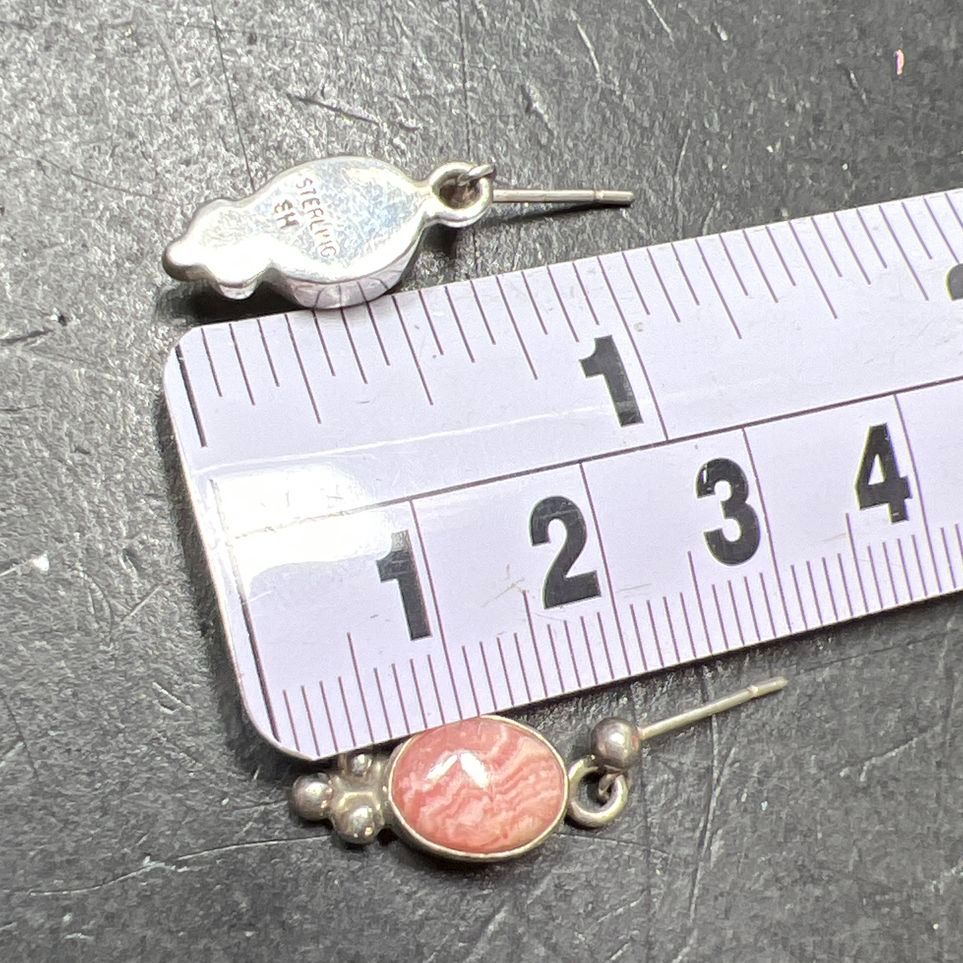 Shirley Henry Sterling Silver Pink Marbled Stone Dangle Earrings 3.48g