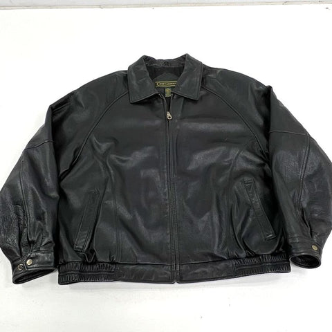 Vintage 90s Croft & Barrow Genuine Leather Bomber Jacket Quilted Lined Sz XL