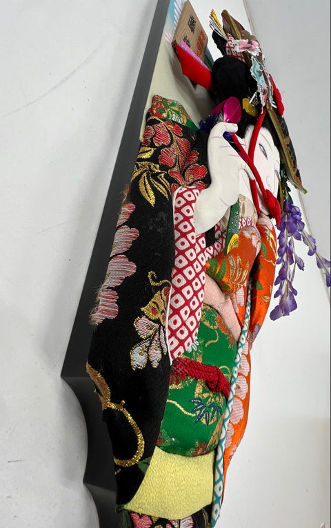Vintage Japanese Oshie Hagoita Paddle Wisteria Maiden Fuji Musume Kabuki 26"