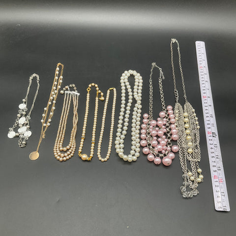 Faux Pearl Costume Jewelry Lot of 8 Necklaces Gold Silver Tone Multi-strand