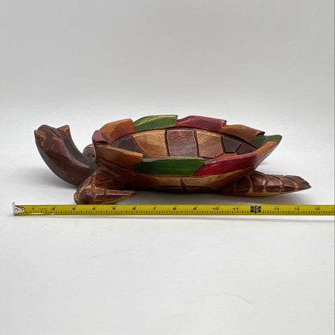 Vintage Hand Carved Wood Turtle Bowl 15" Jamaica Folk Art Uncle Scotty 1976