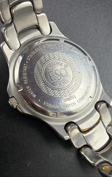 ESQ Esquire Swiss Two-Tone Stainless Steel Date Quartz Watch 100M 7.25"