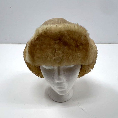 Vintage 90s Tan Suede Trapper Hat Sherpa Faux Fur Lined Earflap Cap