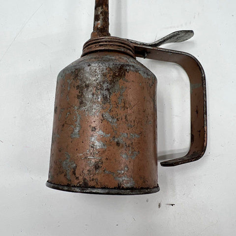Vintage GOLDENROD Metal Pump Oil Can Thumb Oiler USA Made Rustic Industrial