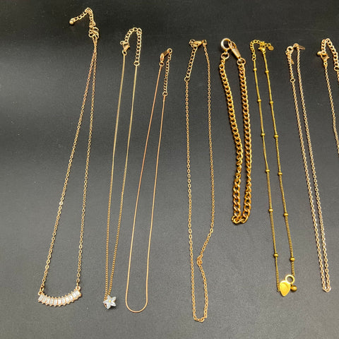 Gold Tone Fashion Necklace Jewelry Lot 16pc Minimalist Herringbone Pendants