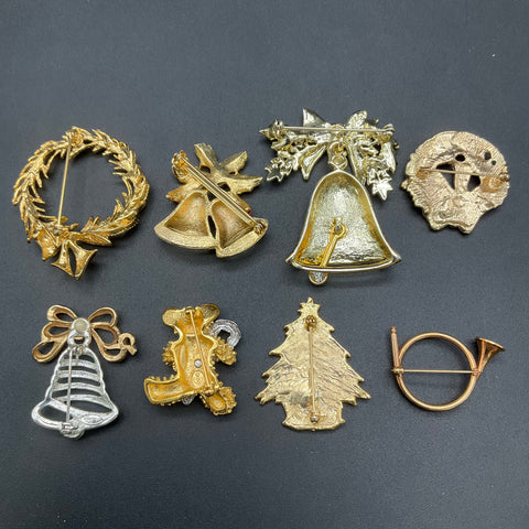 Gerry's Avon Vintage Christmas Holiday Brooch Lot of 8 Enamel Wreath Tree Bell