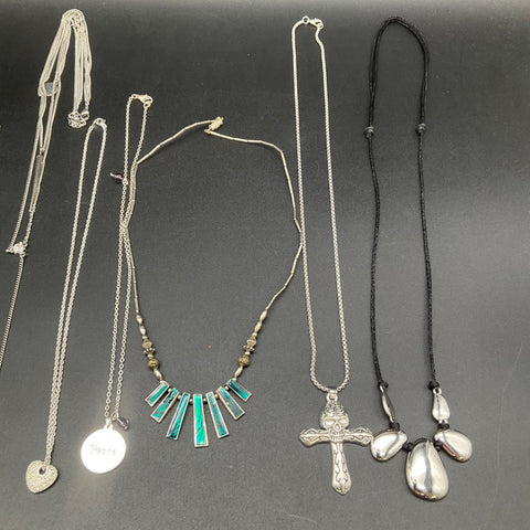 Vintage & Modern Silver Tone Fashion Necklace Lot of 12 Heart Stars Cross Stone