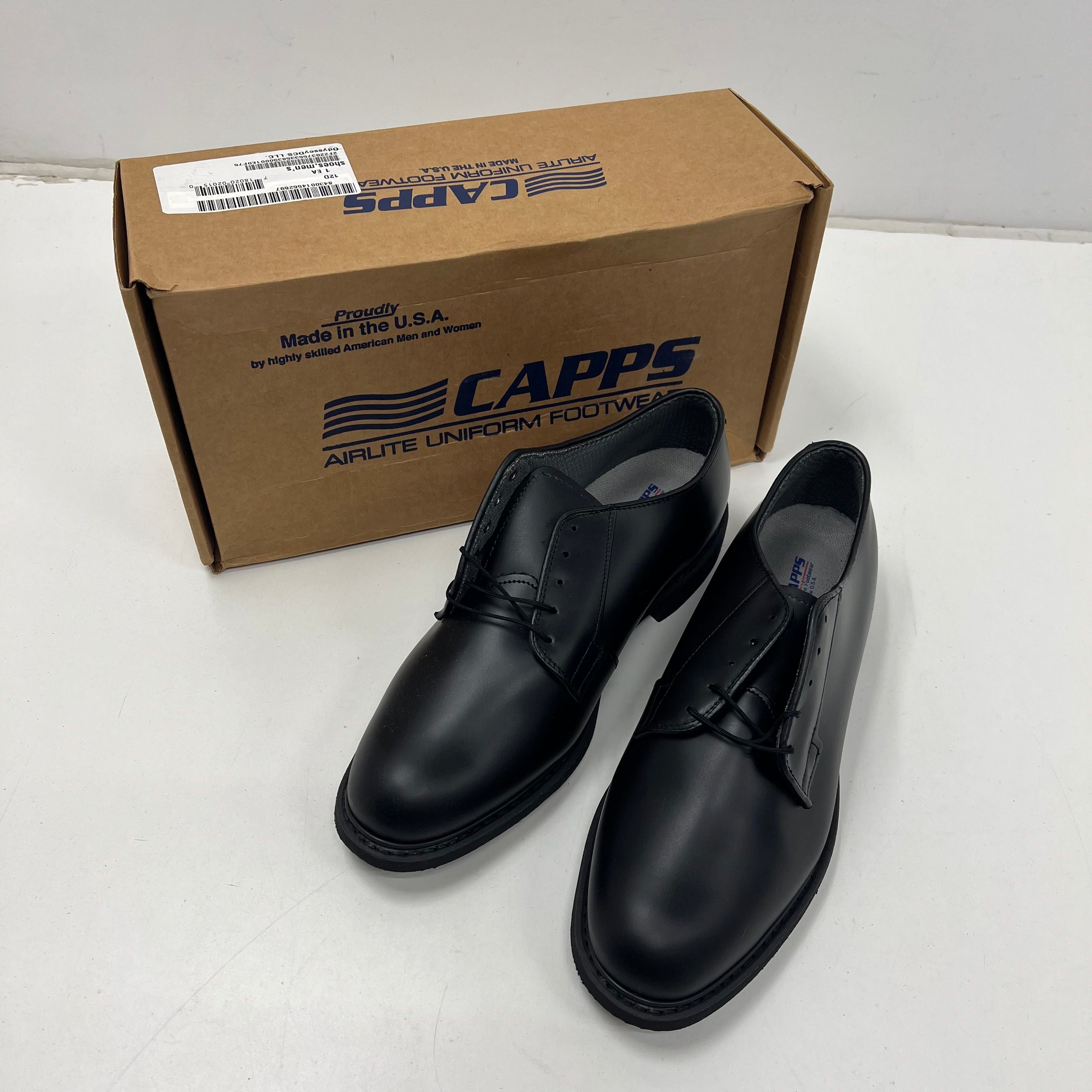 Capps Commander 90258 Airlite Uniform Oxford Shoes Mens 12 D Black NIB Made USA
