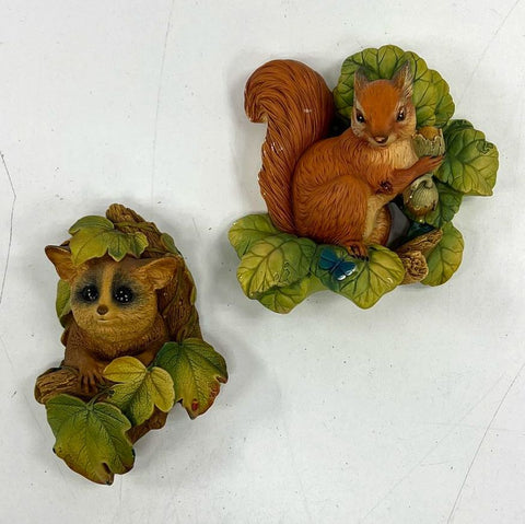Vintage Bossons Red Squirrel Bush Baby Chalkware Wall Plaque Lot England 1981