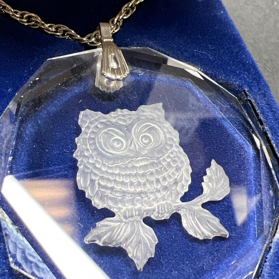 Little Gallery Lead Crystal Owl Pendant Necklace IOB