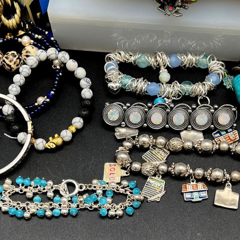 Mixed Costume Jewelry Bracelet Lot 40+ Pcs Beaded Bangles Cuffs Boho Eclectic